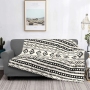 Bohemian Aztec Black On Cream Mixed Motifs Blanket Flannel Decoration Super Warm Throw Blankets for Bed Couch Plush Thin Quilt/