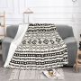 Bohemian Aztec Black On Cream Mixed Motifs Blanket Flannel Decoration Super Warm Throw Blankets for Bed Couch Plush Thin Quilt/