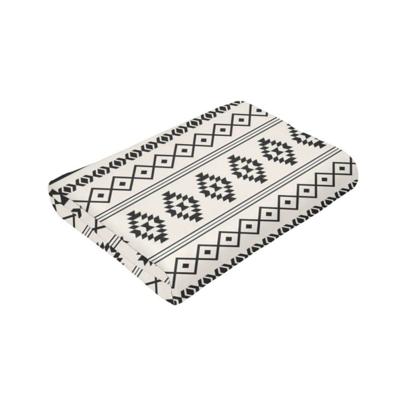 Bohemian Aztec Black On Cream Mixed Motifs Blanket Flannel Decoration Super Warm Throw Blankets for Bed Couch Plush Thin Quilt/