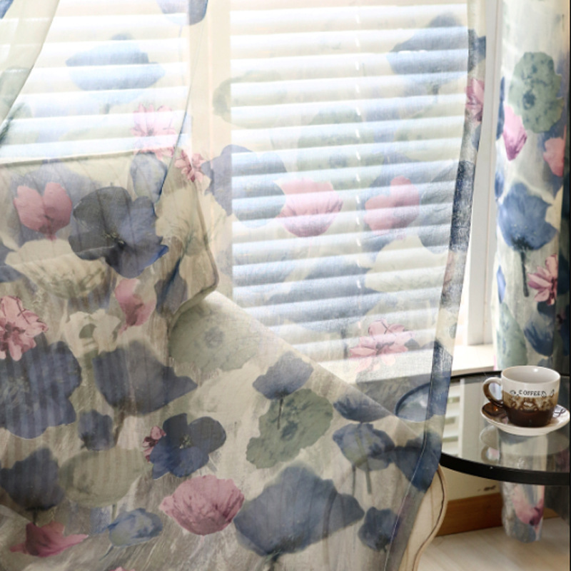 Best selling products window coverings curtain printed sheer floral print tissue curtains fabric for the living room&