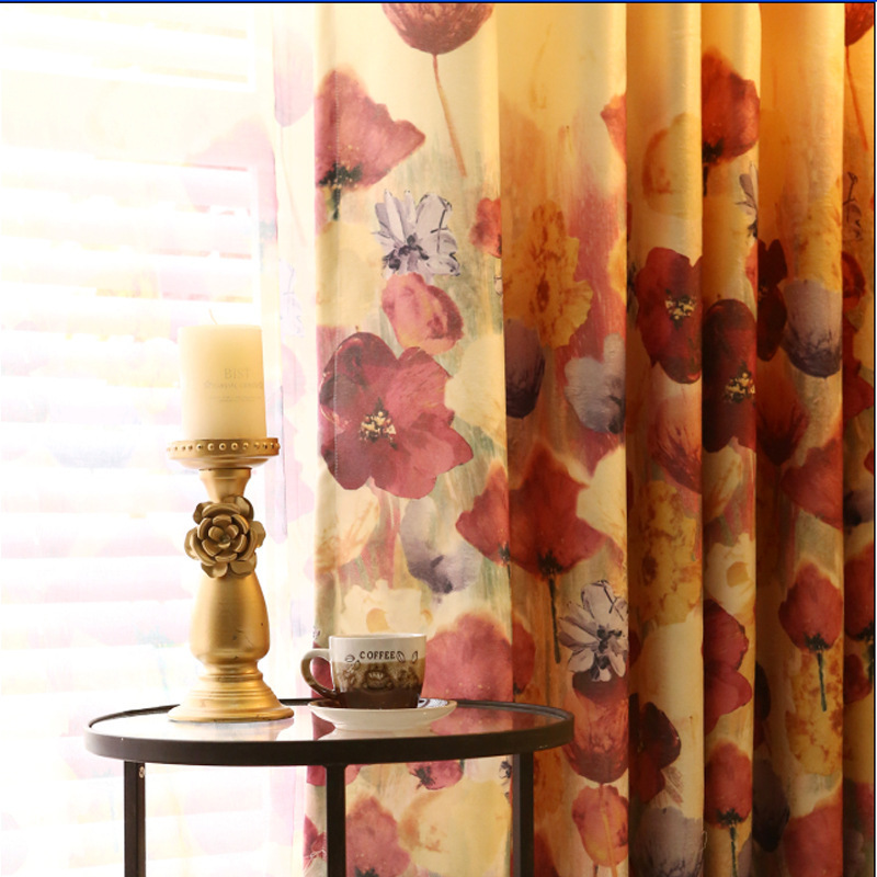 Best selling products window coverings curtain printed sheer floral print tissue curtains fabric for the living room&