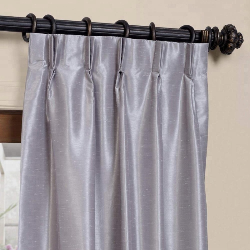 Luxury hometextile silver korean style 100% polyester faux silk curtains