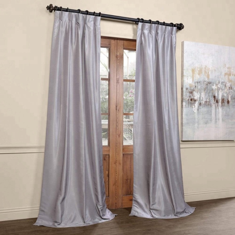 Luxury hometextile silver korean style 100% polyester faux silk curtains