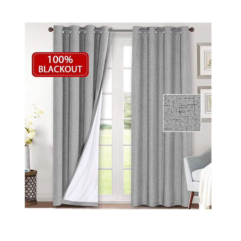 Made in China Extra Wide 100% Primitive Linen Blackout Curtain,  Energy Saving Window Treatment 2 Panels Night Living Room  Curt