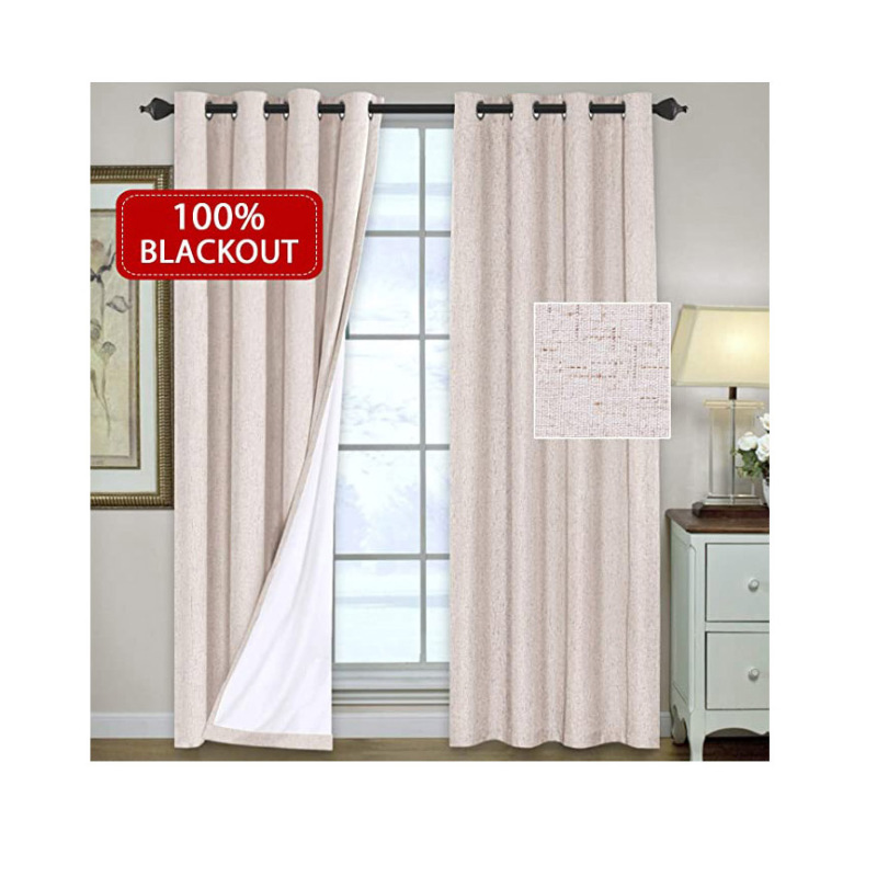 Made in China Extra Wide 100% Primitive Linen Blackout Curtain,  Energy Saving Window Treatment 2 Panels Night Living Room  Curt
