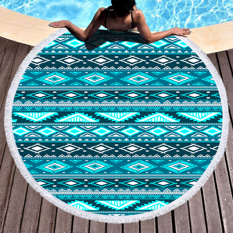 Custom Bohomia Beach Towel On Beach, OEM Round Personalized Beach Towel With Tassel#