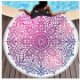 Custom Bohomia Beach Towel On Beach, OEM Round Personalized Beach Towel With Tassel#
