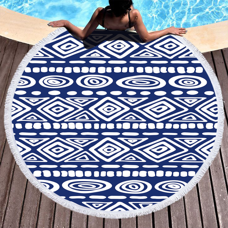 Custom Bohomia Beach Towel On Beach, OEM Round Personalized Beach Towel With Tassel#