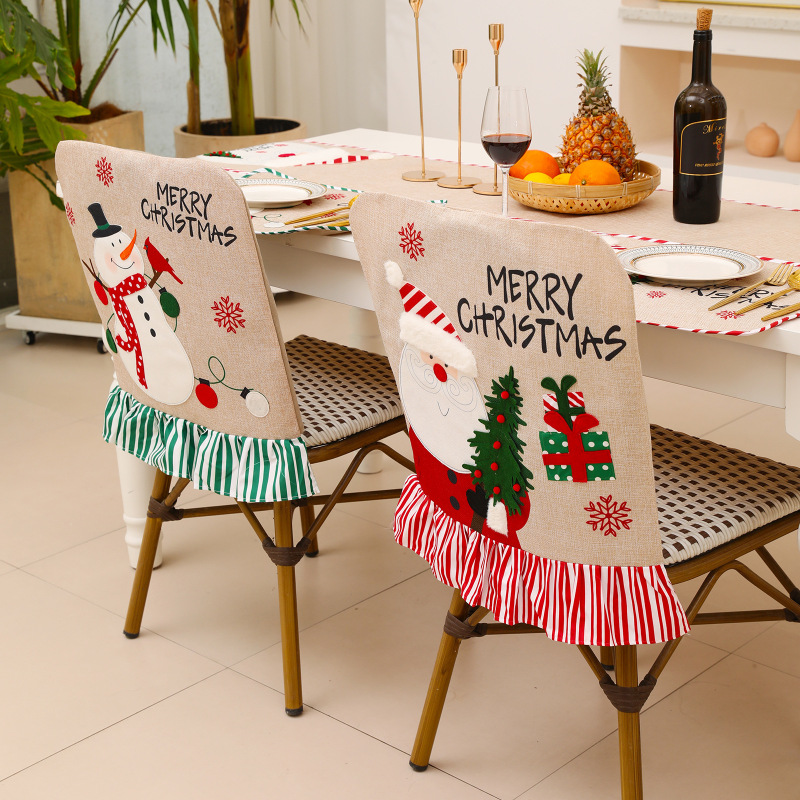 2022 Christmas Gift Shop Decoration Support matching delivery santa and snowman Chair covers for hotel restaurant chairs