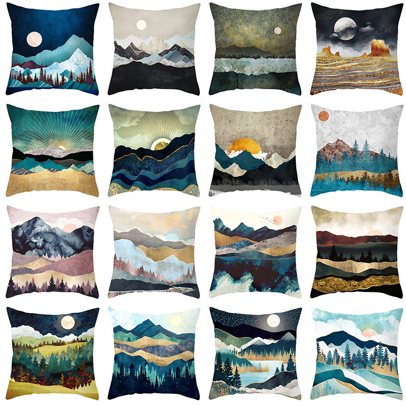 Custom Scenery Series Cushion Cover, 45*45 Cm Soft Landscape Sunset Cushion Cover/