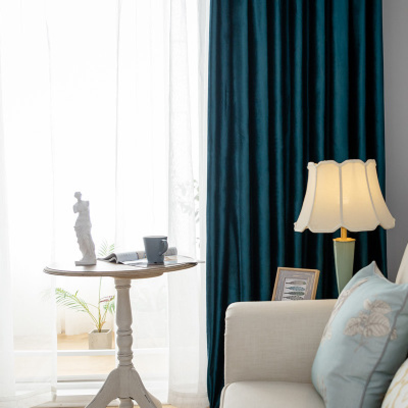 Simple And Stylish European Blue Italian Velvet Curtain, Solid Color Living Room Bedroom Velvet Curtain /
