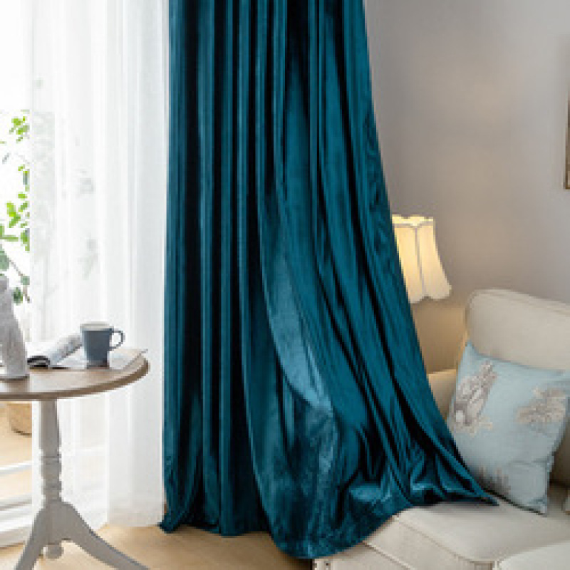 Simple And Stylish European Blue Italian Velvet Curtain, Solid Color Living Room Bedroom Velvet Curtain /