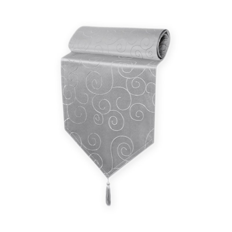 Damask Circle Pattern Table Runner with Tassel,  Modern Solid Table Linen Centre Topper Ornaments#