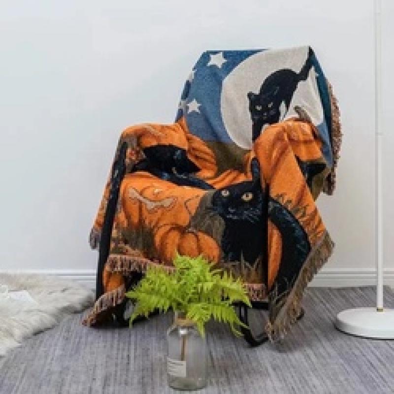 Halloween Throw Thread Blanket with Tassel for Bed Sofa Plaid Travel Car Airplane Nap Blankets Soft /