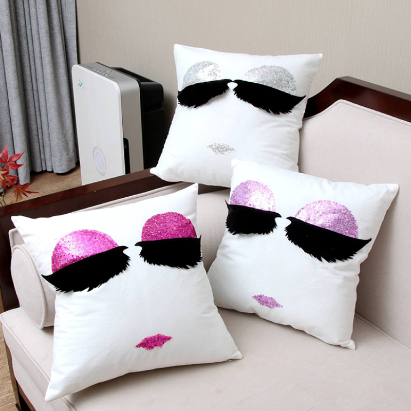 Eyelash Sequin Handmade Embroidery Sofa Cushion Cover, Hand Woven Pillow Cover/