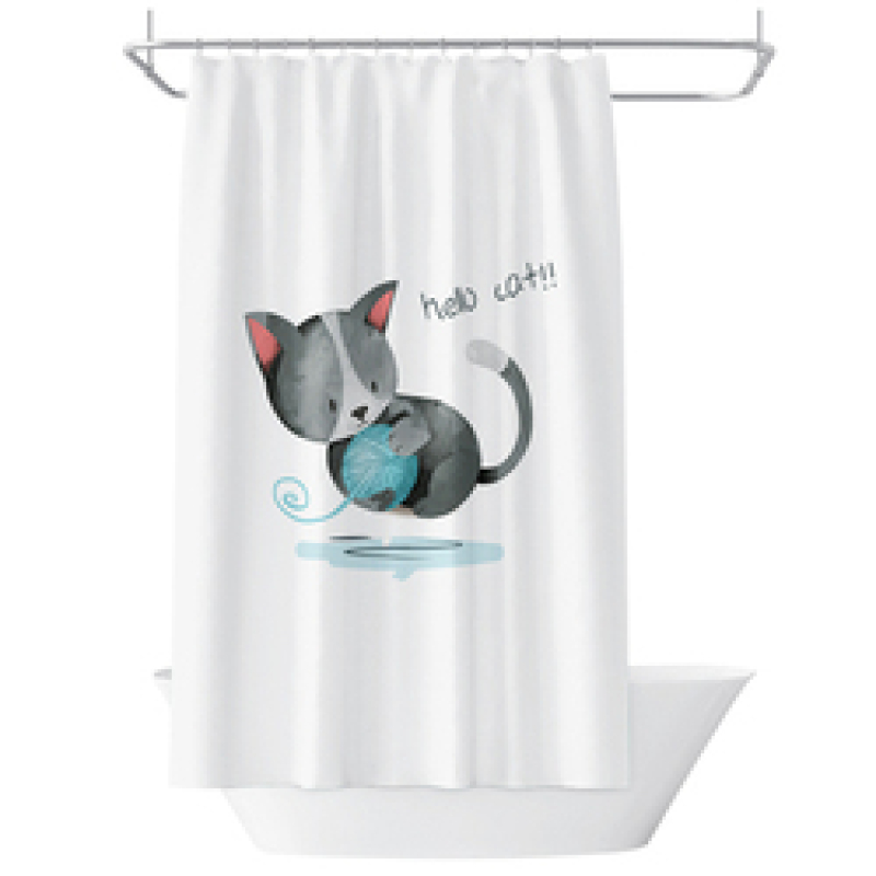 Cartoon Shower Curtain Kitten Line Partition Thick Polyester Waterproof Suit Bathroom Shower Curtain