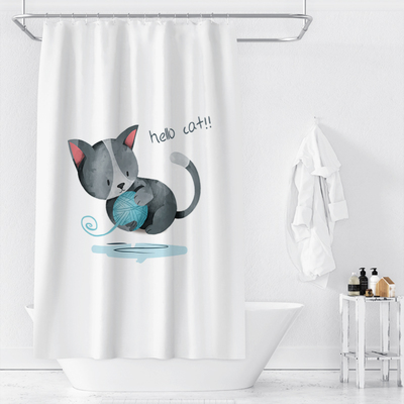 Cartoon Shower Curtain Kitten Line Partition Thick Polyester Waterproof Suit Bathroom Shower Curtain