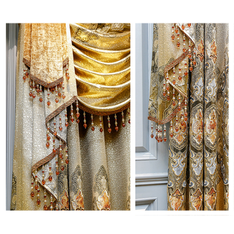 Embroidery Curtain,Luxury Curtains With Attached Valance/