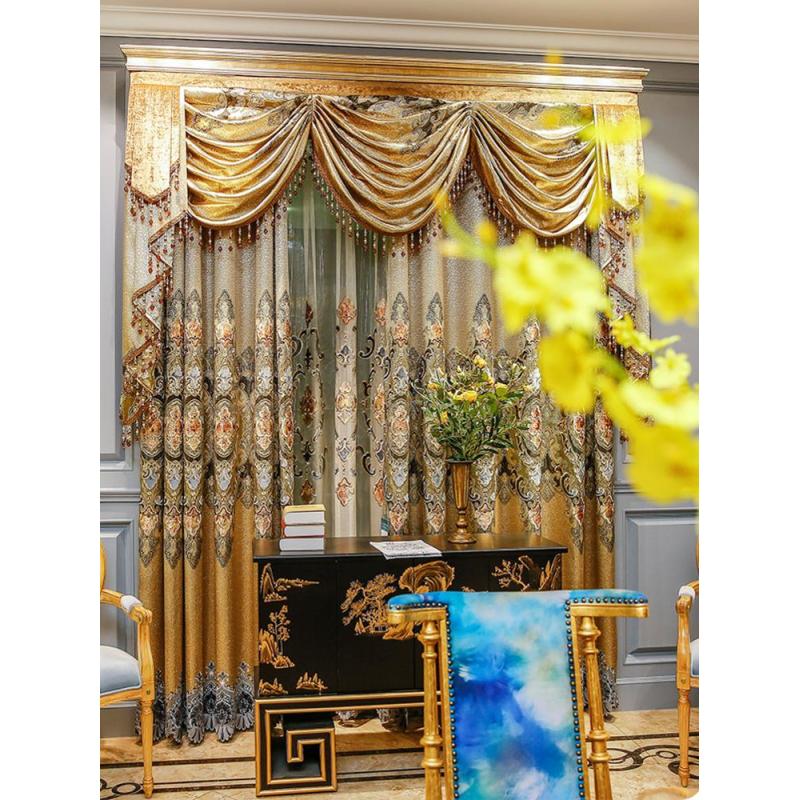 Embroidery Curtain,Luxury Curtains With Attached Valance/