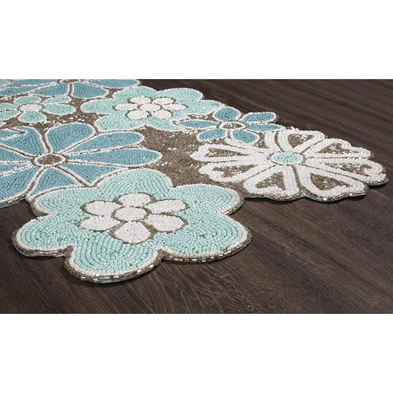 14 x 36 Inches Handcrafted Beaded Hand Embroidered Table Runner, Beads and Satin Back Placemat for Table#