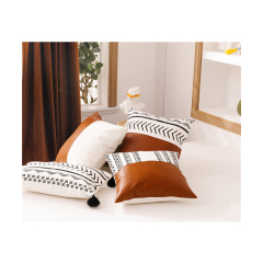 Real Pillowcase 100% Cotton Fabric And Leather Splice Pillow Covers New Styles Leather cushion cover