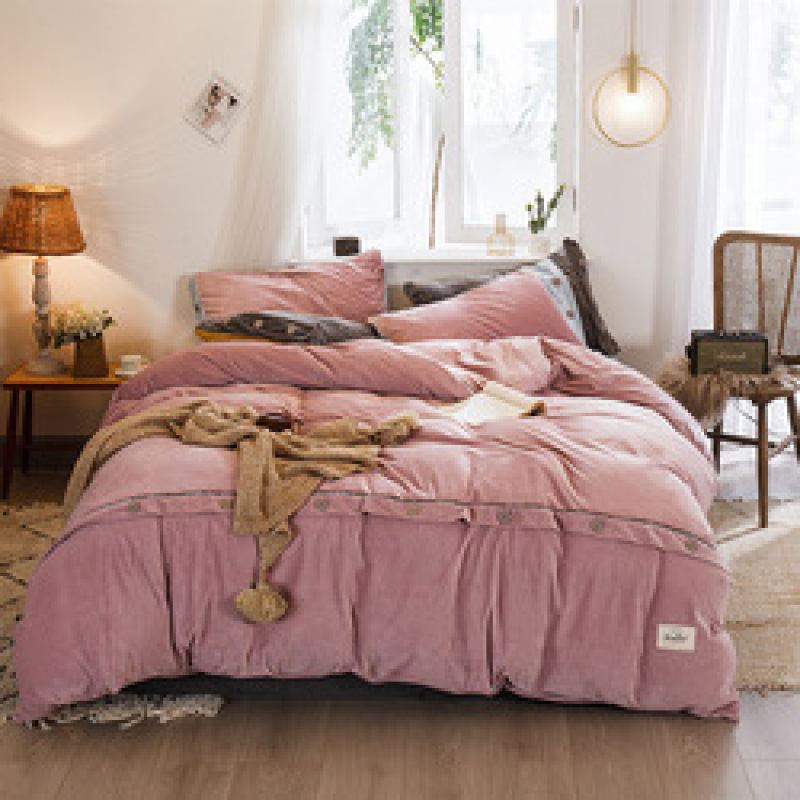 King Size  Bed Sheet Set, Soft Fabric Crystal Velvet Solid Color  Bedding Set /