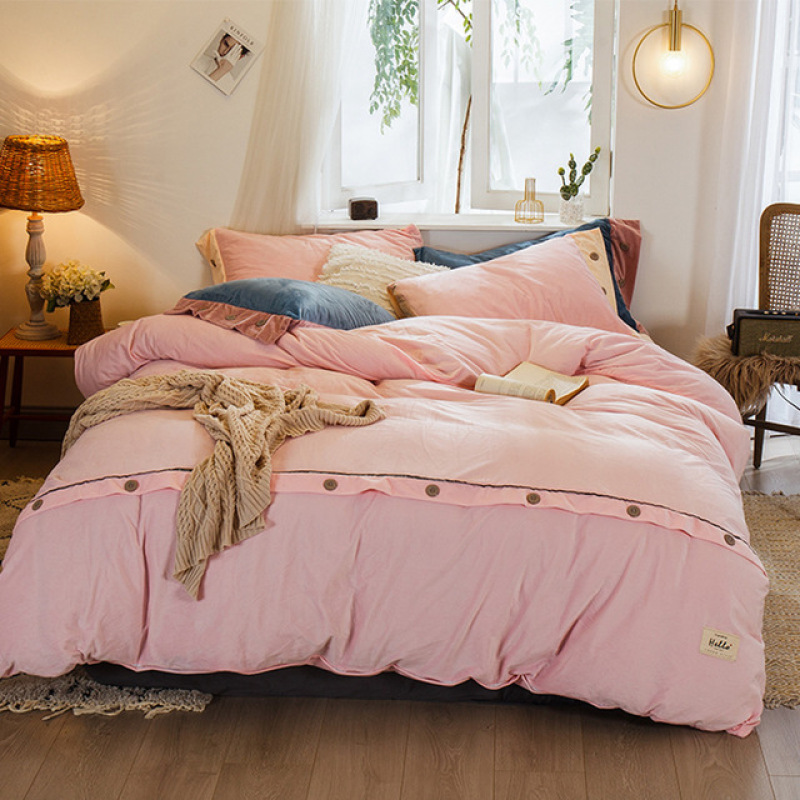 King Size  Bed Sheet Set, Soft Fabric Crystal Velvet Solid Color  Bedding Set /