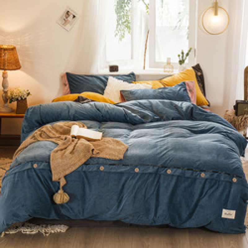 King Size  Bed Sheet Set, Soft Fabric Crystal Velvet Solid Color  Bedding Set /