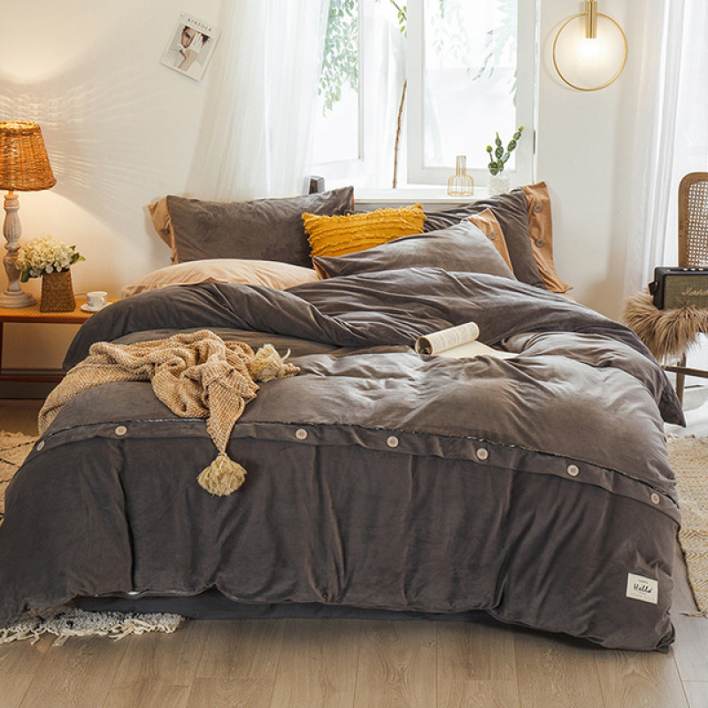 King Size  Bed Sheet Set, Soft Fabric Crystal Velvet Solid Color  Bedding Set /
