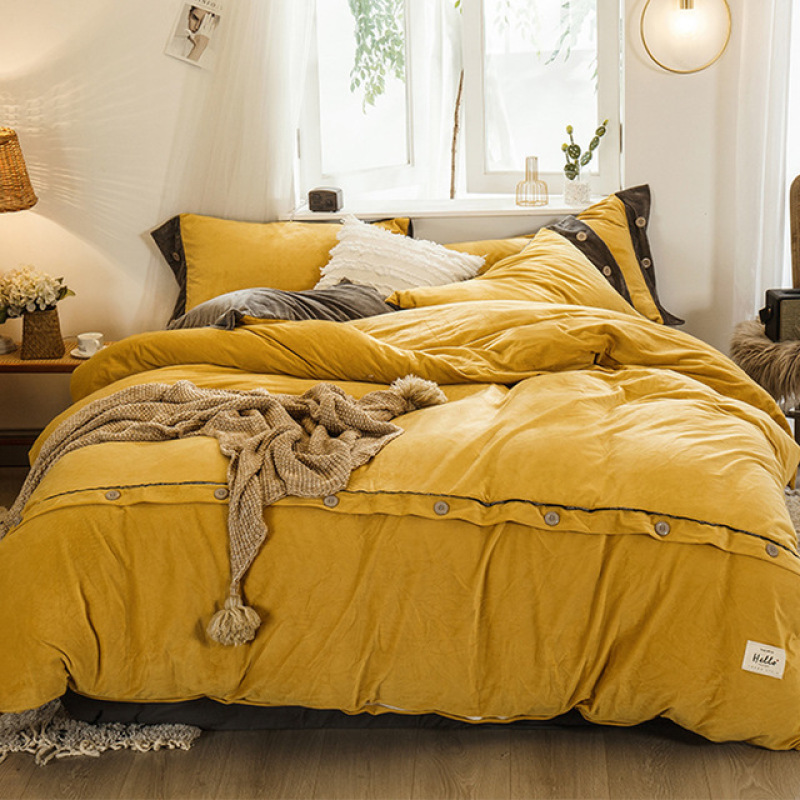 King Size  Bed Sheet Set, Soft Fabric Crystal Velvet Solid Color  Bedding Set /