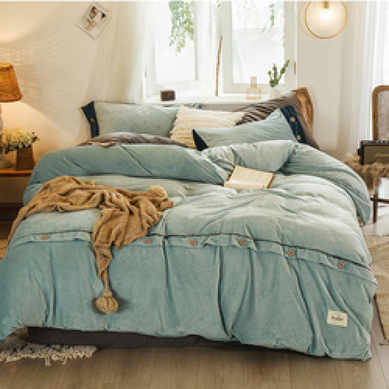 King Size  Bed Sheet Set, Soft Fabric Crystal Velvet Solid Color  Bedding Set /