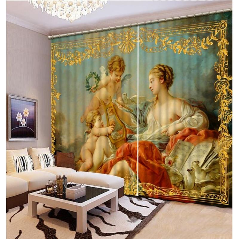 Custom 3d Window Curtains European angel pattern 3d luxury Curtains for living room, Ready Made Homes Kids Bed Curtain$