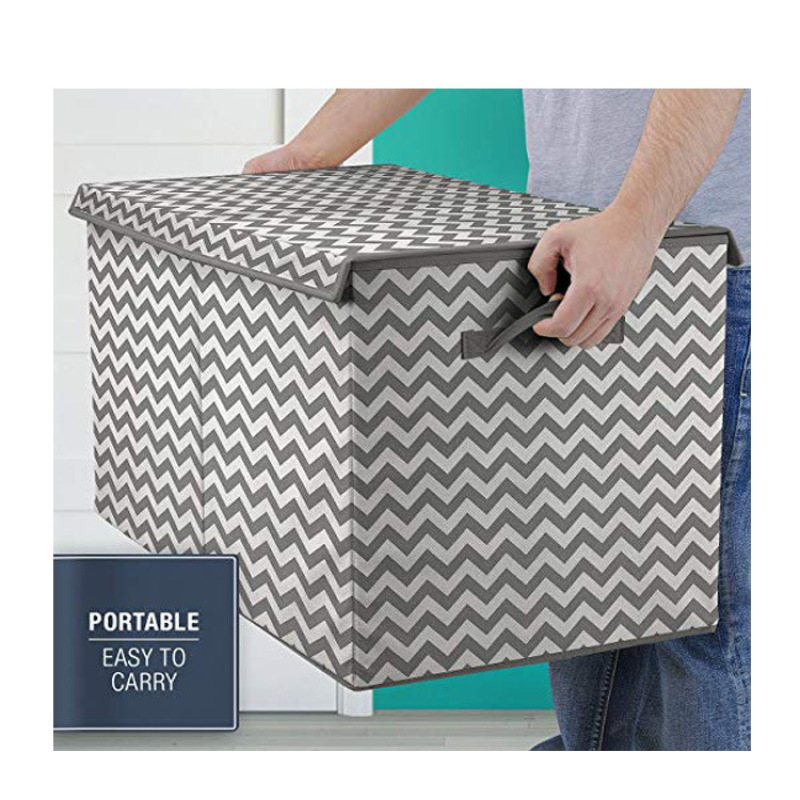 Collapsible Fabric Storage Box With Two Carry Handles Foldable Kids Cloth Fabric Storage Chest Bins Cubes Toy Organizer Chest