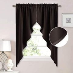 Ready Made Rod Pocket Tailored Scalloped Valance Blackout Curtain, Kitchen Bathroom Laundry Dining Room Window Curtain/
