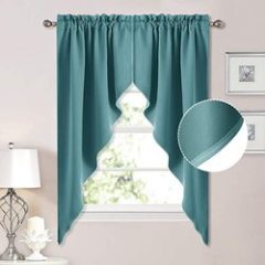Ready Made Rod Pocket Tailored Scalloped Valance Blackout Curtain, Kitchen Bathroom Laundry Dining Room Window Curtain/