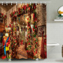 Snowman Shower Curtain Design,Print Fabric Christmas Shower Curtain Set#