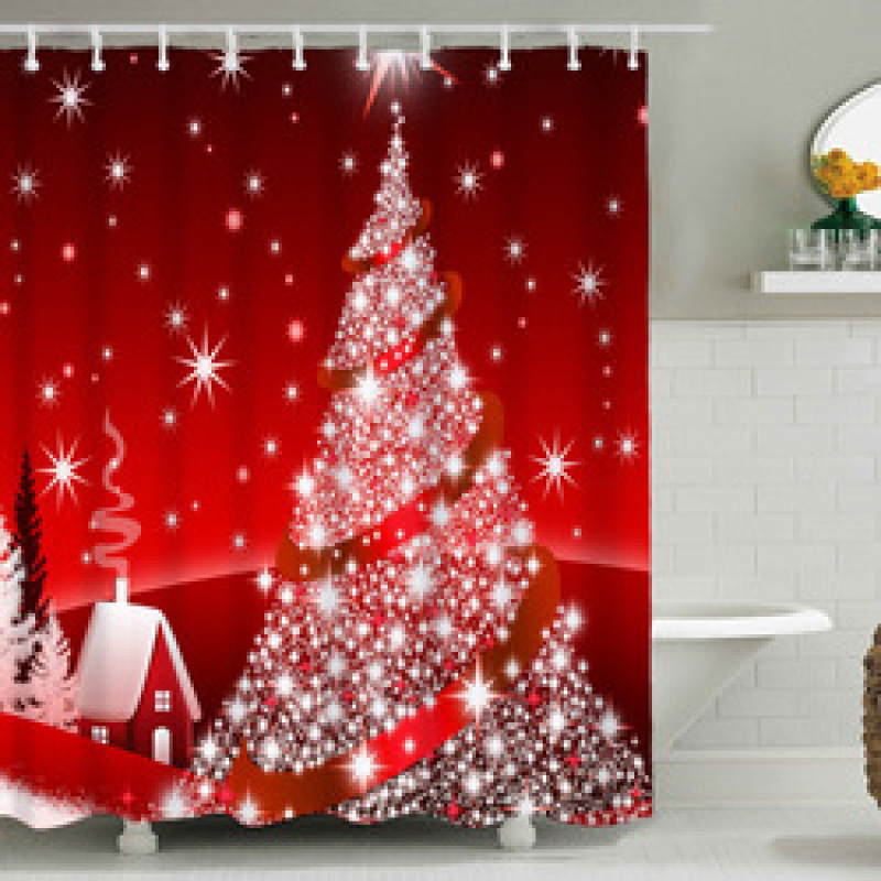 Snowman Shower Curtain Design,Print Fabric Christmas Shower Curtain Set#