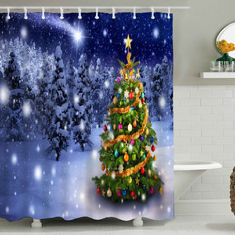 Snowman Shower Curtain Design,Print Fabric Christmas Shower Curtain Set#