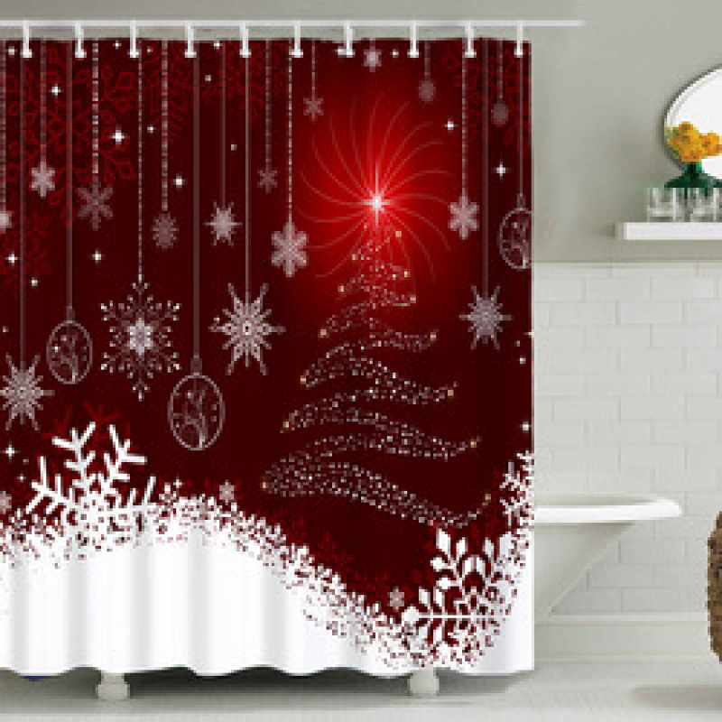 Snowman Shower Curtain Design,Print Fabric Christmas Shower Curtain Set#