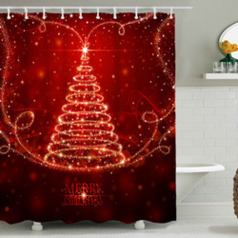 Snowman Shower Curtain Design,Print Fabric Christmas Shower Curtain Set#
