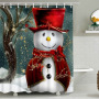 Snowman Shower Curtain Design,Print Fabric Christmas Shower Curtain Set#