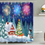 Snowman Shower Curtain Design,Print Fabric Christmas Shower Curtain Set#