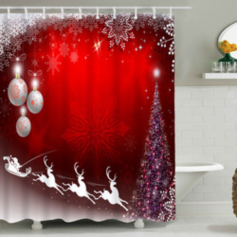 Snowman Shower Curtain Design,Print Fabric Christmas Shower Curtain Set#