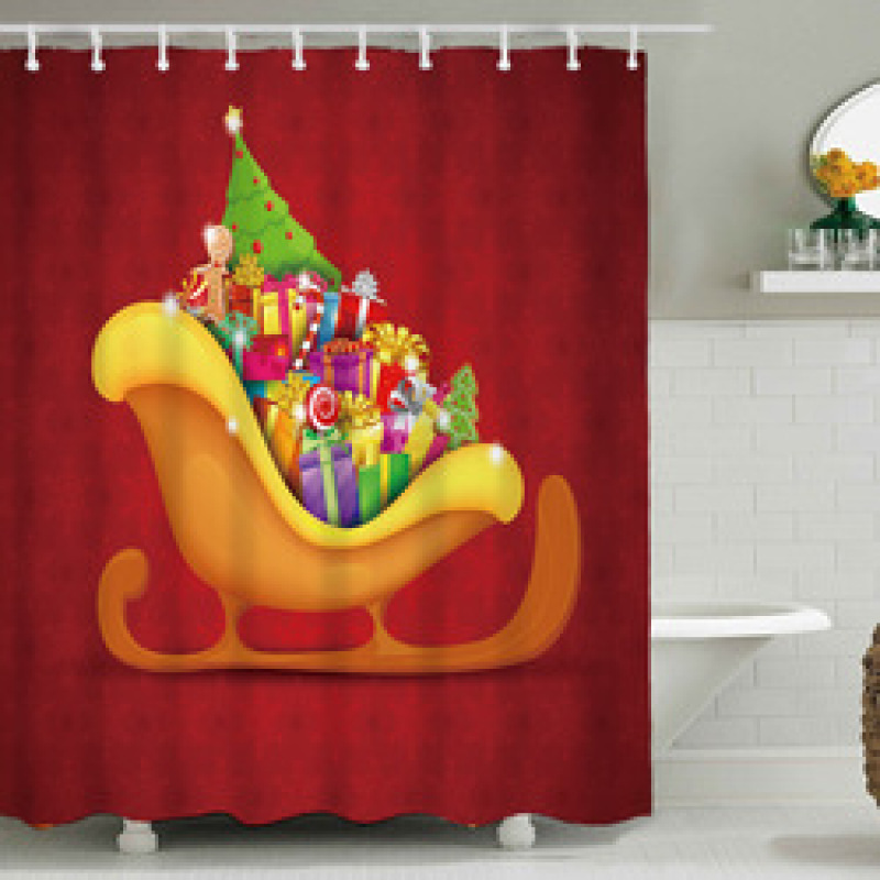 Snowman Shower Curtain Design,Print Fabric Christmas Shower Curtain Set#
