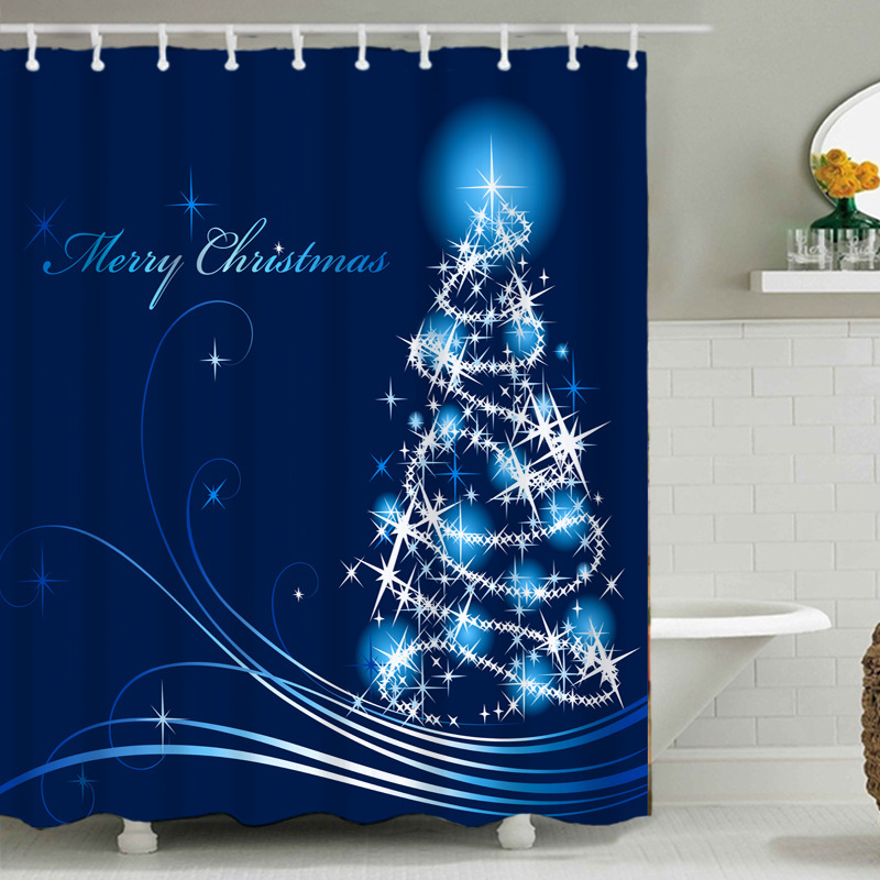Snowman Shower Curtain Design,Print Fabric Christmas Shower Curtain Set#