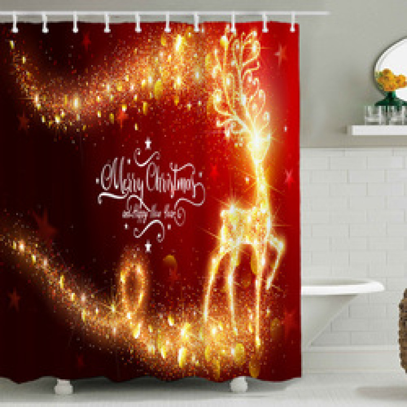 Snowman Shower Curtain Design,Print Fabric Christmas Shower Curtain Set#