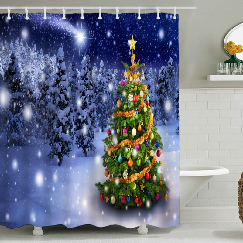 Snowman Shower Curtain Design,Print Fabric Christmas Shower Curtain Set#