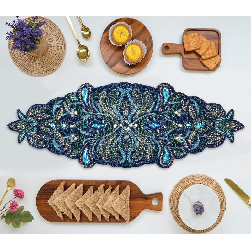 Chemin de table perlé brodé à la main en gros pour table - Tapis de décoration pour la fête de mariage Baby Shower Family Gathering