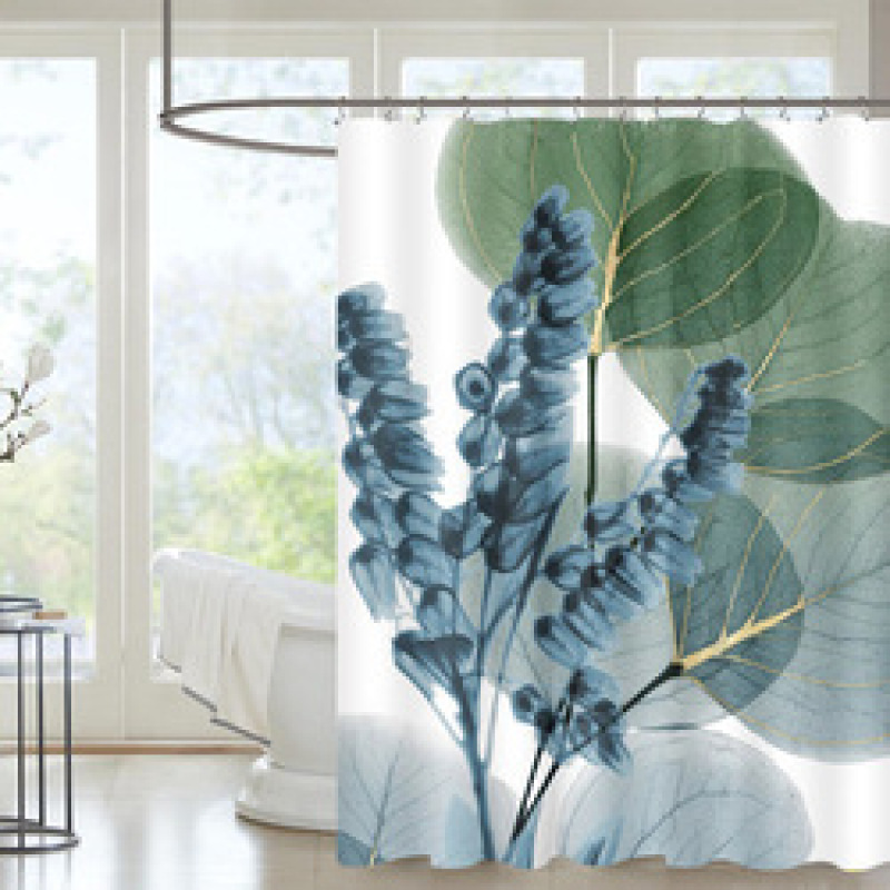 Chun Yafang Shower Curtain Hotel Dedicated, Light Blue Bouquet Pattern Small Fresh Shower Curtain/