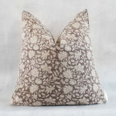 Classy Design Light Brown Floral demilade indian hand block linen Printed Pillow Case Cushion Cover For Living Room